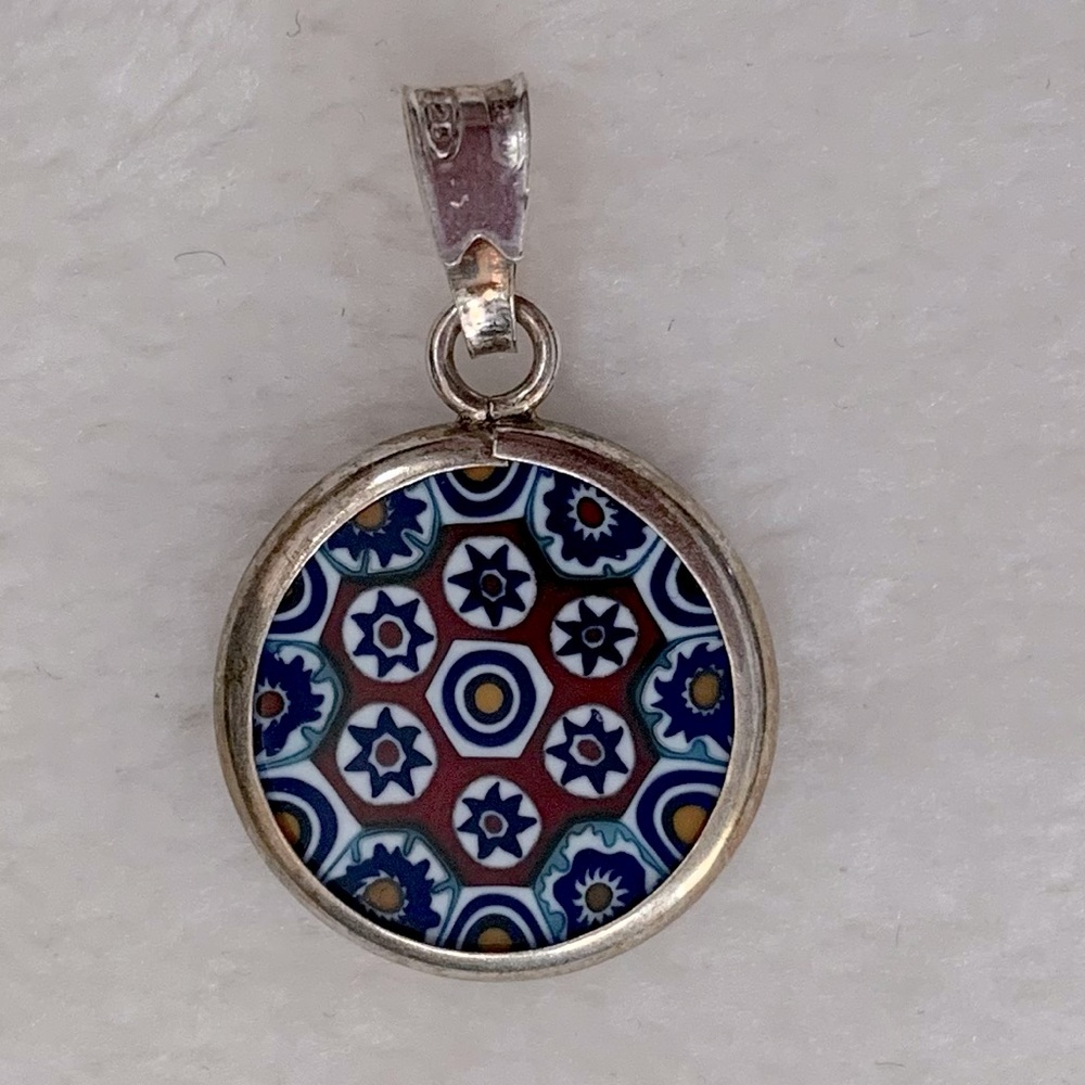 Vintage Murano Millefiori Flowers Sterling Silver Pendant